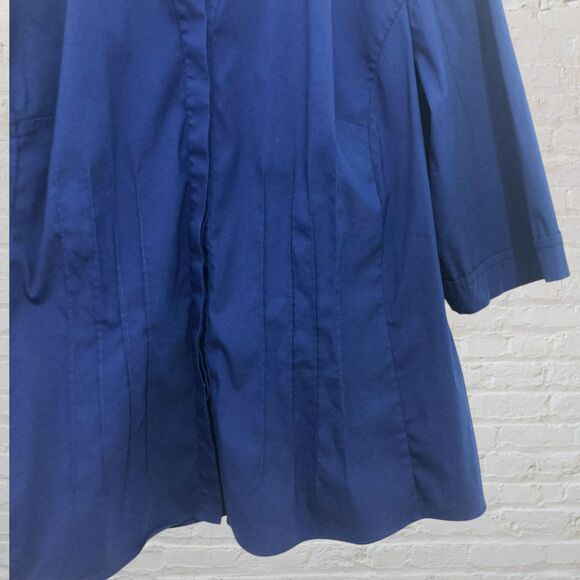 Lafayette 148 New York Blouse 20 Pintuck 3/4 Sleeve Button Down Navy Blue - Picture 12 of 14